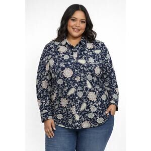 Chaps No Iron Womens Shirt Floral Print Button Up Long Sleeves Size 1x Classic